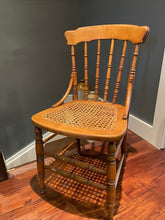 Load image into Gallery viewer, Antique Tiger Maple Cane Seat Spindle Back Side Chairs