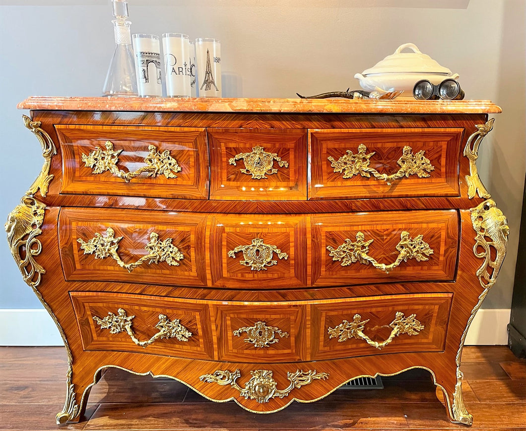 Louis XVI Styled Bombe Commode with Marble Top